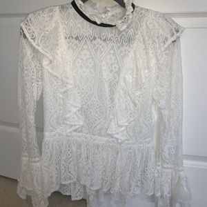 White lace & ruffle women’s blouse, size small
